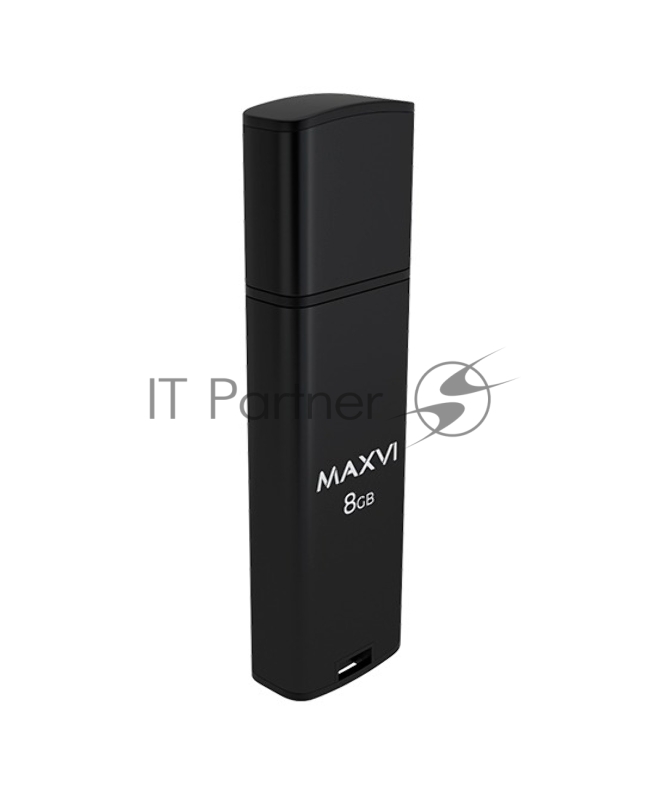Флеш диск Maxvi MP2 8GB USB 2.0 black, монолит с колпачком, ABS пластик + металл