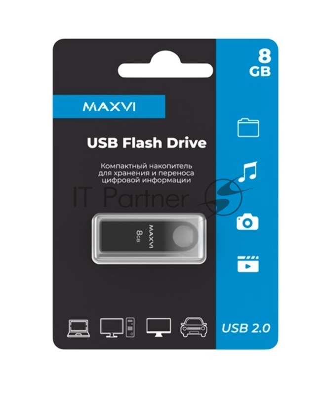 Флеш диск Maxvi MK 8GB USB 2.0 dark-grey, монолит, металл