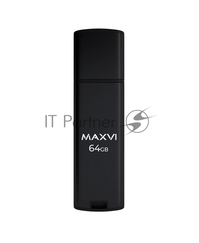 Флеш диск Maxvi MP2 64GB USB 2.0 black, монолит с колпачком, ABS пластик + металл