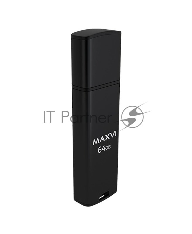 Флеш диск Maxvi MP2 64GB USB 2.0 black, монолит с колпачком, ABS пластик + металл