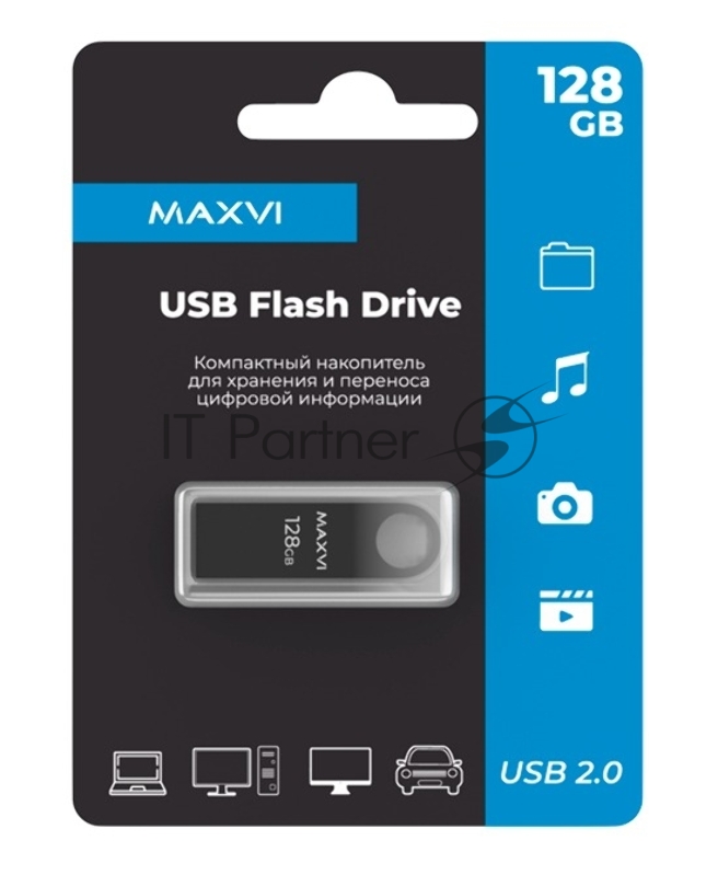 Флеш диск Maxvi MK 128GB USB 2.0 dark grey, монолит, металл