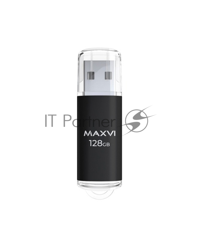 Флеш диск Maxvi MP 128GB USB 2.0 black, монолит с колпачком, металл + ABS пластик