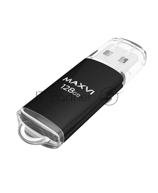 Флеш диск Maxvi MP 128GB USB 2.0 black, монолит с колпачком, металл + ABS пластик