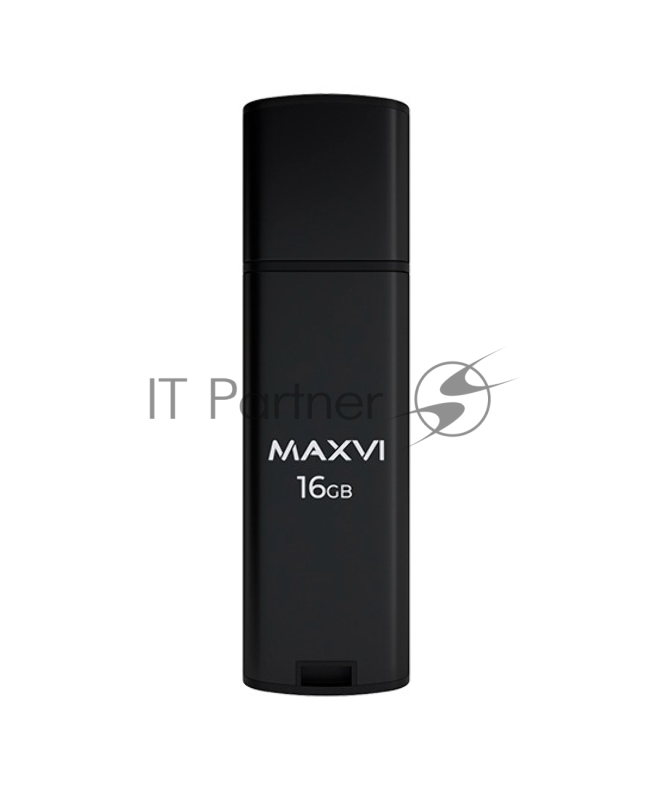 Флеш диск Maxvi MP2 16GB USB 2.0 black, монолит с колпачком, ABS пластик + металл
