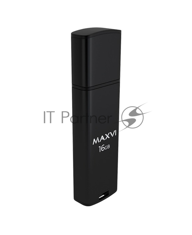 Флеш диск Maxvi MP2 16GB USB 2.0 black, монолит с колпачком, ABS пластик + металл
