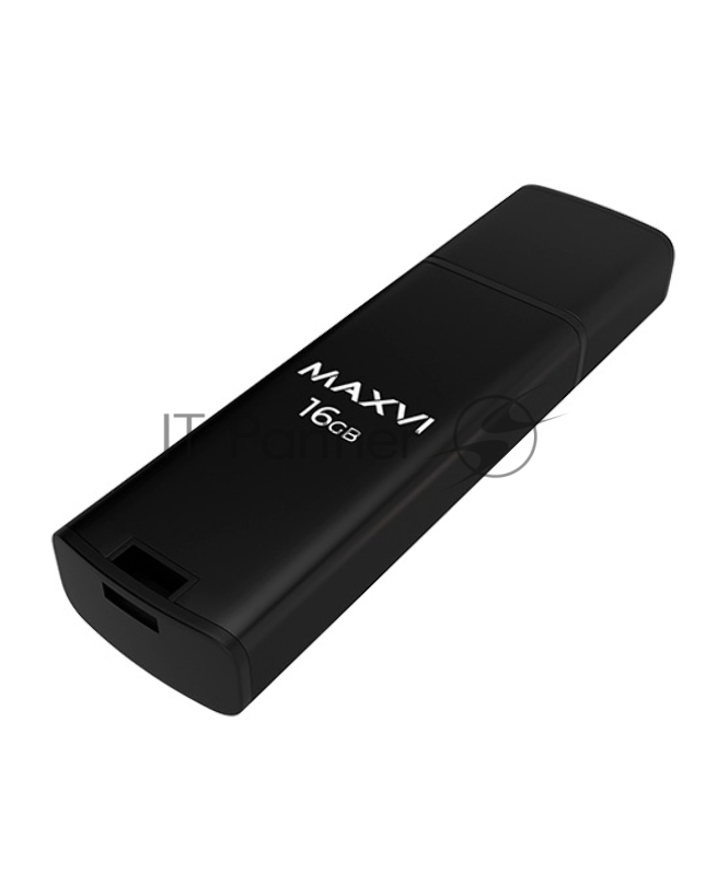 Флеш диск Maxvi MP2 16GB USB 2.0 black, монолит с колпачком, ABS пластик + металл