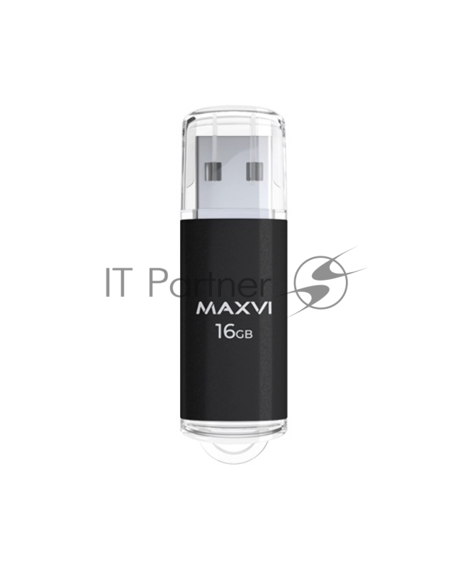 Флеш диск Maxvi MP 16GB USB 2.0 black, монолит с колпачком, металл + ABS пластик