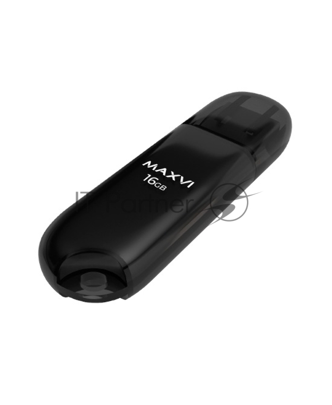 Флеш диск Maxvi P1 16GB USB 2.0 black, монолит с колпачком, ABS пластик