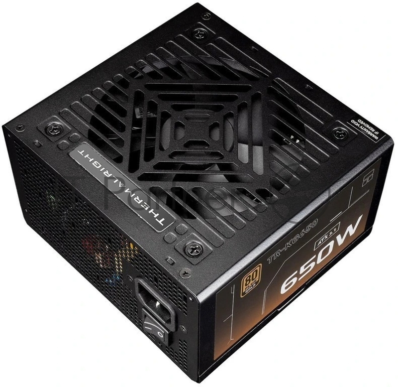 Блок питания Thermalright, 650W 80+ Gold (ATX, 3.1, Full modular, 1x24(20+4)pin, 2xCPU 8(4+4)pin, 2xPCIe*2 8(6+2)pin, 3xSATA3, 2xMOLEX4pin, Active, 120x120mm, 150x140x86mm, APFC, OVP, UVP, SCP, OCP, OTP, OPP, black)