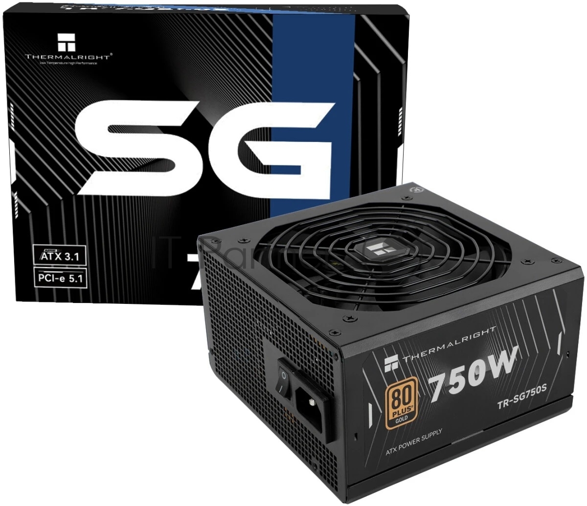Блок питания Thermalright, 750W 80+ Gold (ATX, 3.1, PCIe 5.1, Non-modular, 1x24(20+4)pin, 1xCPU 8(4+4)pin, 2xPCIe*2 8(6+2)pin, 5xSATA3, 1x12+4pin (12VHPWR PCIe 5.1 12+4pin 600mm), 3xMOLEX4pin, Active, 120x120mm, 150x140x86mm, APFC, black)