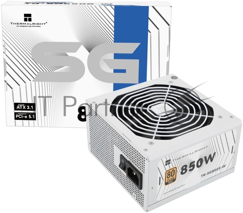 Блок питания Thermalright, 850W 80+ Gold (ATX, 3.1, PCIe 5.1, Non-modular, 1x24(20+4)pin, 1xCPU 8(4+4)pin, 2xPCIe*2 8(6+2)pin, 5xSATA3, 1x12+4pin (12VHPWR PCIe 5.1 12+4pin 600mm), 3xMOLEX4pin, Active, 120x120mm, 150x140x86mm, APFC, white)