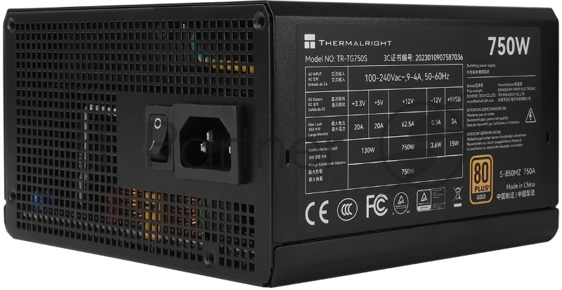 Блок питания Thermalright, 750W 80+ Gold (ATX, 3.0, PCIe 5.0, Non-modular, 1x24(20+4)pin, 1xCPU 8(4+4)pin, 2xPCIe*2 8(6+2)pin, 5xSATA3, 1x12+4pin (12VHPWR PCIe 5.0 12+4pin 600mm), 3xMOLEX4pin, Active, 120x120mm, 150x140x86mm, APFC, black)