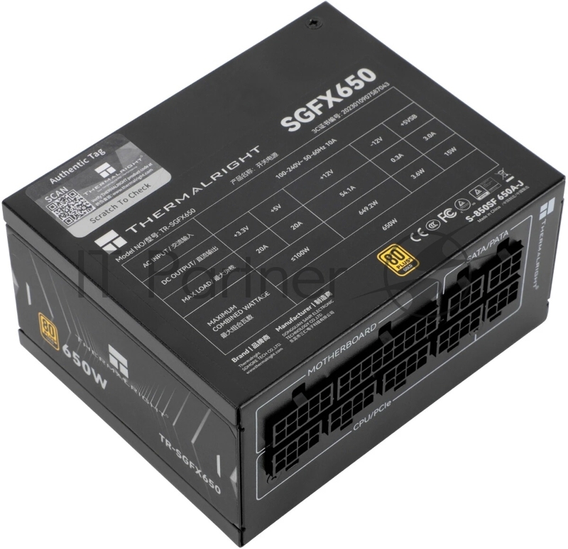 Блок питания Thermalright, 650W 80+ Gold (SFX, 3.1, Full modular, 1x24(20+4)pin, 1xCPU 8(4+4)pin, 2xPCIe*2 8(6+2)pin, 3xSATA3, 3xMOLEX4pin, Active, 92x92mm, 100x125x64mm, APFC, OPP, OVP, OTP, OCP, SCP, UVP, white)
