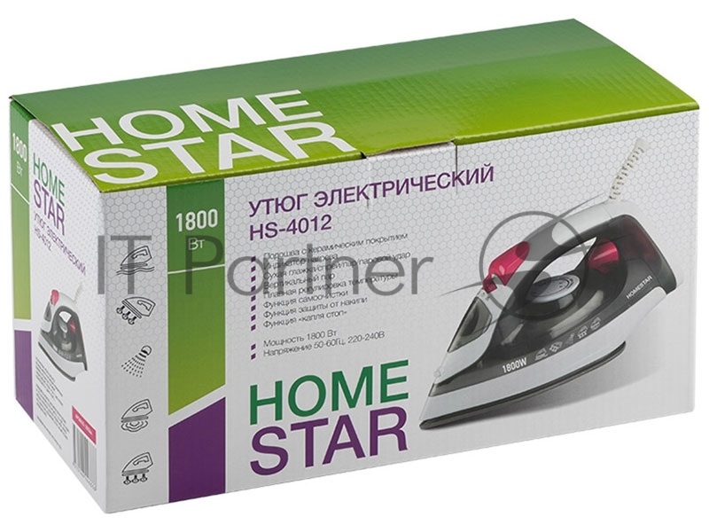 Утюг HomeStar HS-4012 серый (1800Вт, пар, спрей, паровой удар, самоочистка, керам.подошва)