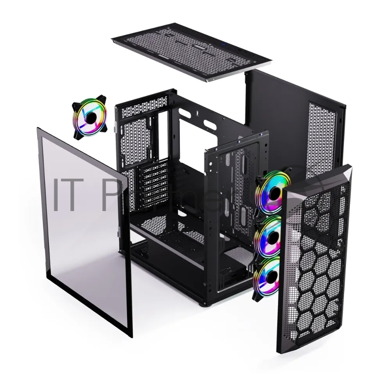 Компьютерный корпус ABR Quantum Black (1*USB Type-C, 2*USB 2.0, HD Audio, 4xRGB Fan, ATX, E-ATX)