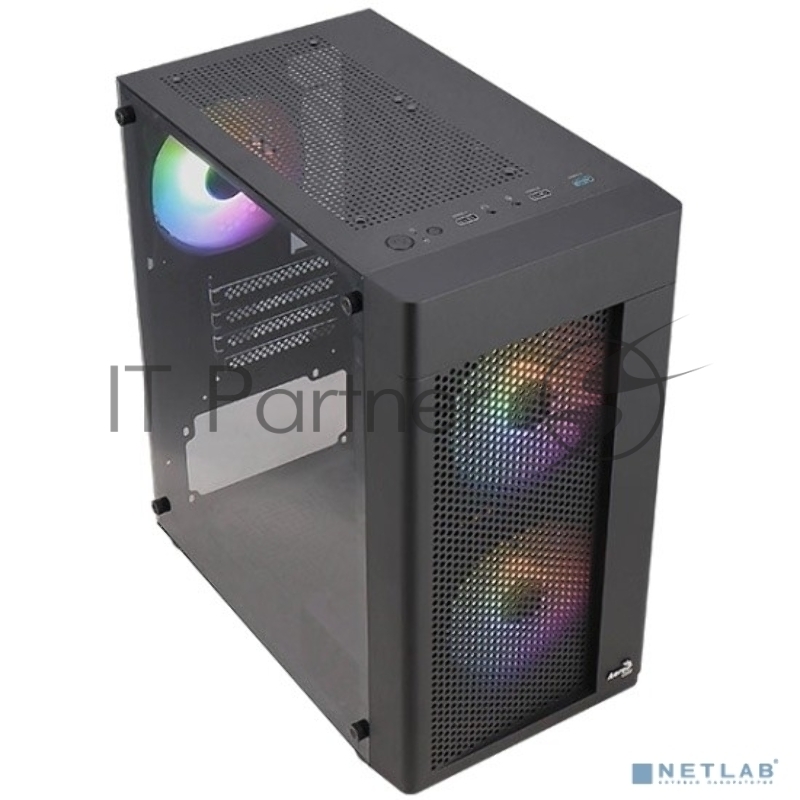 Корпус MiniTower Aerocool / Formula HEXFORM-G-BK-v2 (mATX, стекло, сетка, USB3.0x1, USB2.0x2, 3x120mm FRGB fans) (4711099471799)
