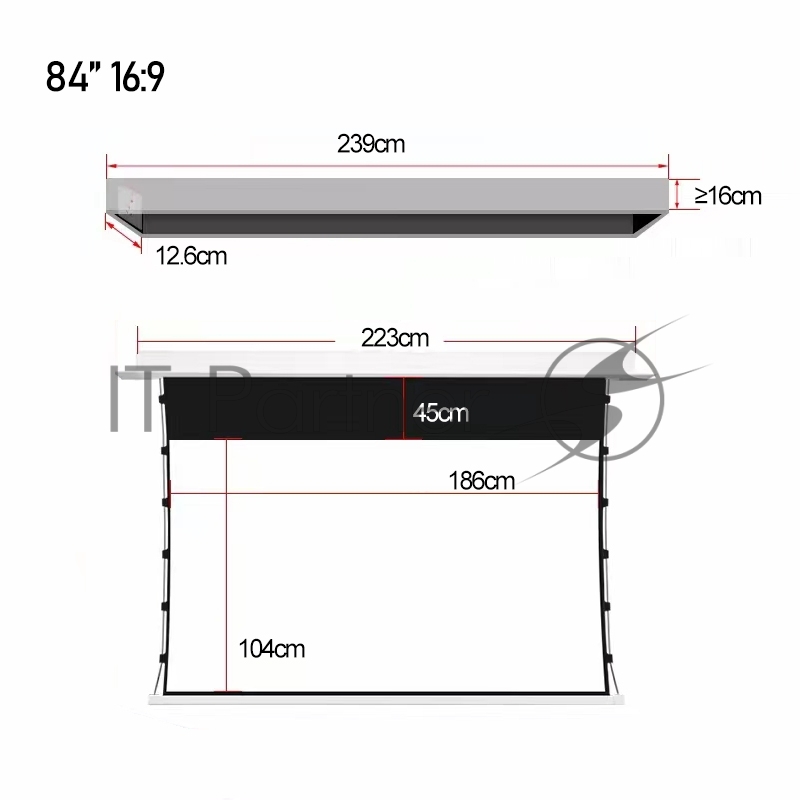 Экран для проектора SOK SCPSMC-186X105ED45GF для встраивания в потолок моторизованный 84 с боковым натяжением, полотно Grey Fiberglass, экстрадроп 45см