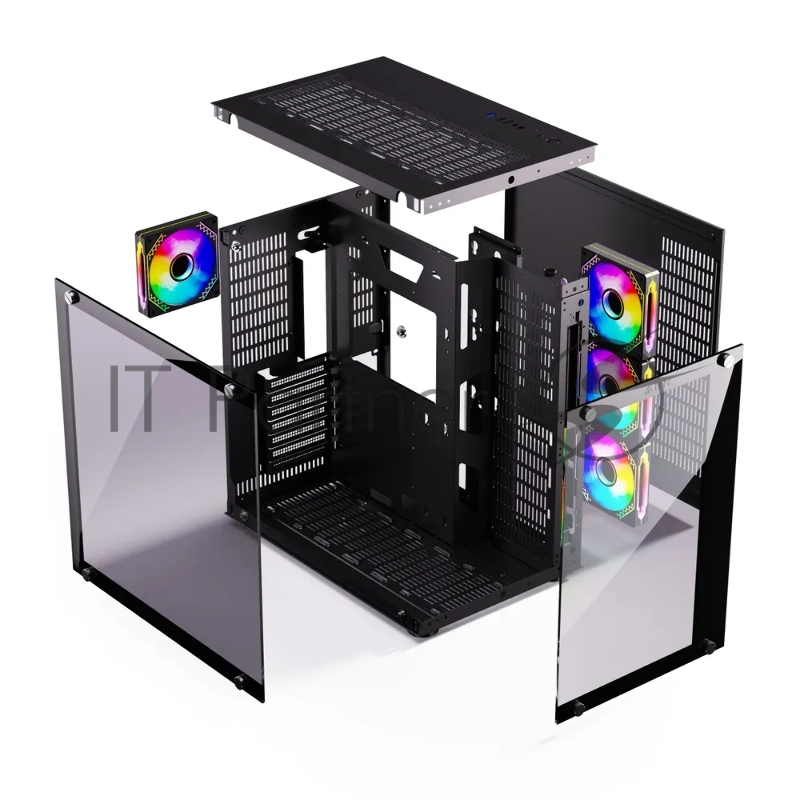 Компьютерный корпус ABR Sea View Black (1*USB Type-C, 2*USB 2.0, HD Audio, 4xRGB Fan, ATX, Micro-ATX)