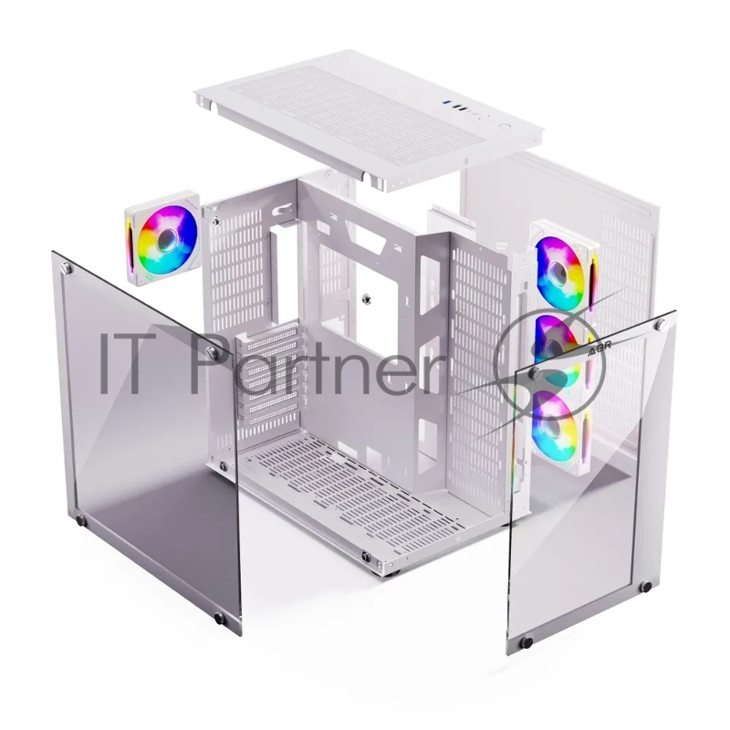 Компьютерный корпус ABR Sea View White (1*USB Type-C, 2*USB 2.0, HD Audio, 4xRGB Fan, ATX, Micro-ATX)
