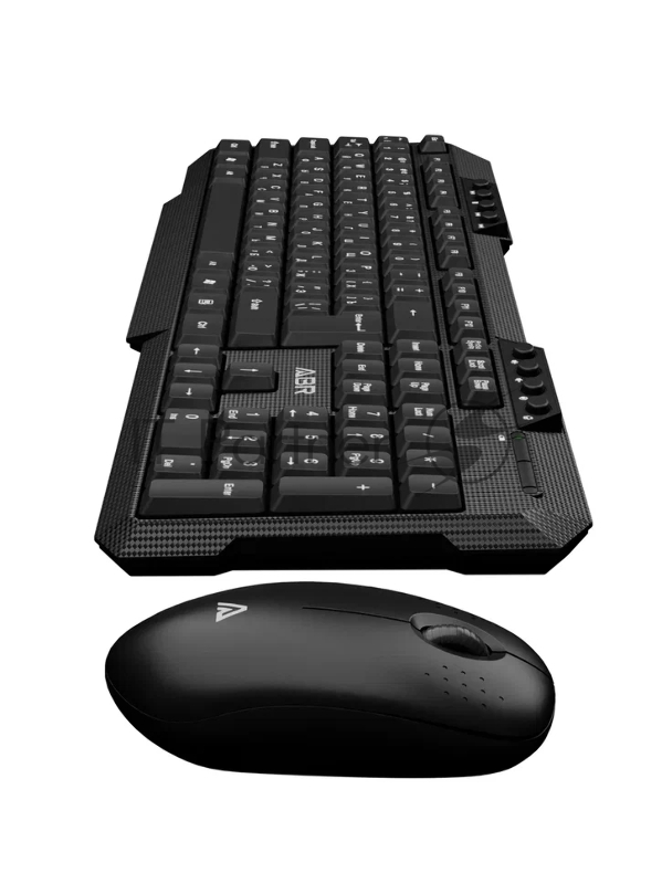 Клавиатура и мышь ABR KW807 черный, интерфейс USB, беспроводной, 2.4G, RU/EN