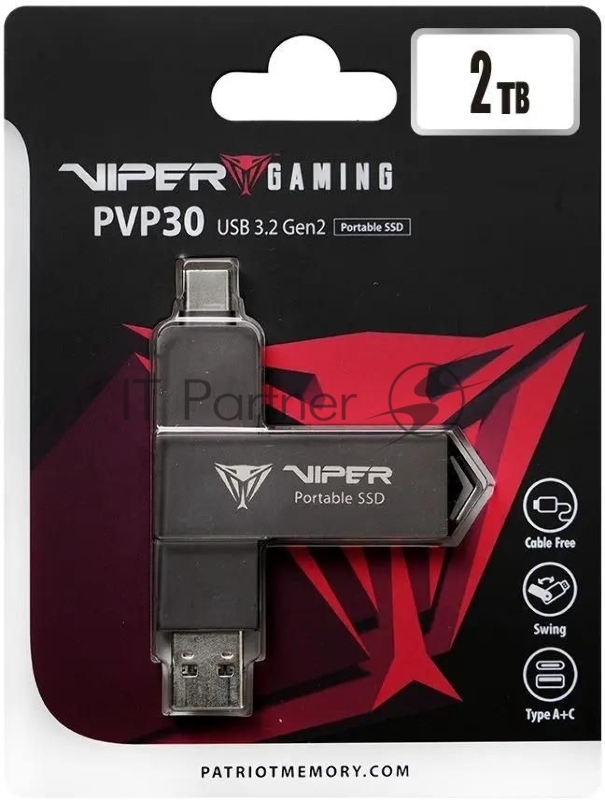 Накопитель SSD Patriot Viper PVP30 USB-C 2TB 2.5 USB-A черный