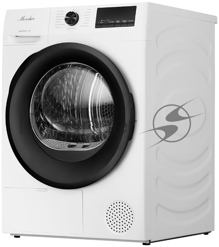 Сушильная машина MONSHER MDM 660 Blanc, High-Tech, загрузка 9 кг, 15 программ, тепловой насос, подсветка барабана, отсрочка старта, электронное управление, блокировка от детей, энергоэффективность А++, цвет белый