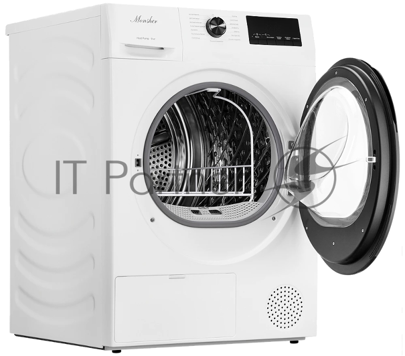 Сушильная машина MONSHER MDM 660 Blanc, High-Tech, загрузка 9 кг, 15 программ, тепловой насос, подсветка барабана, отсрочка старта, электронное управление, блокировка от детей, энергоэффективность А++, цвет белый