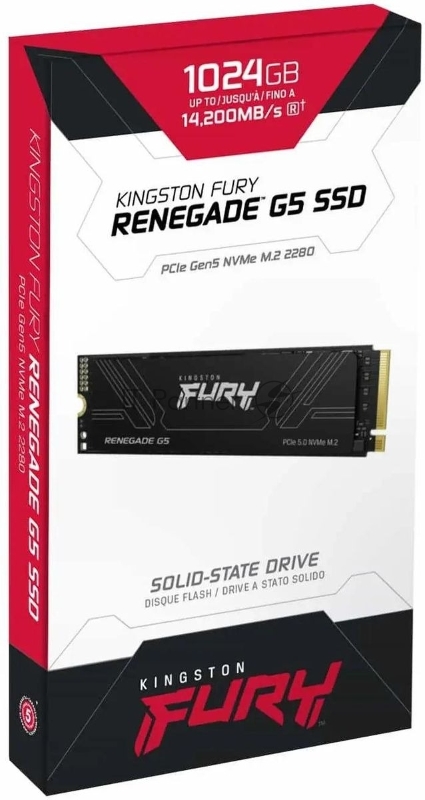 Твердотельный накопитель Kingston SSD Fury Renegade, 1024GB, M.2(22x80mm), NVMe, PCIe 5.0 x4, 3D TLC, R/W 14200/11000MB/s, IOPs 2 200 000/2 150 000, TBW 1000, DWPD 0.5 (12 мес)