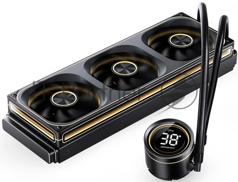 Система жидкостного охлаждения/ Water Cooling System JONSBO TH-360 Black (300W, 360mm, LED temp., Black, ARGB/ Fans: 3x120mm, 62.4CFM, 37.3dBA, 2400RPM/ Pump height 72mm, 30dBA, 2400RPM, Rad thickness 27mm/ S: 1851, 1700, 1200, 115X, AM5, AM4)