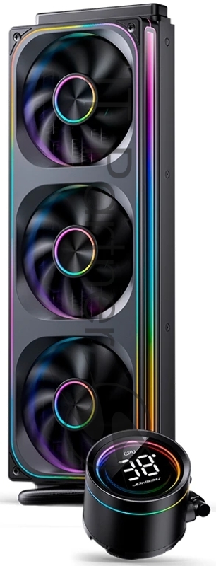 Система жидкостного охлаждения/ Water Cooling System JONSBO TH-360 Black (300W, 360mm, LED temp., Black, ARGB/ Fans: 3x120mm, 62.4CFM, 37.3dBA, 2400RPM/ Pump height 72mm, 30dBA, 2400RPM, Rad thickness 27mm/ S: 1851, 1700, 1200, 115X, AM5, AM4)