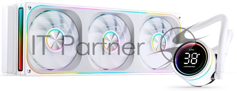 Система жидкостного охлаждения/ Water Cooling System JONSBO TH-360 White (300W, 360mm, LED temp., White, ARGB/ Fans: 3x120mm, 62.4CFM, 37.3dBA, 2400RPM/ Pump height 72mm, 30dBA, 2400RPM, Rad thickness 27mm/ S: 1851, 1700, 1200, 115X, AM5, AM4)