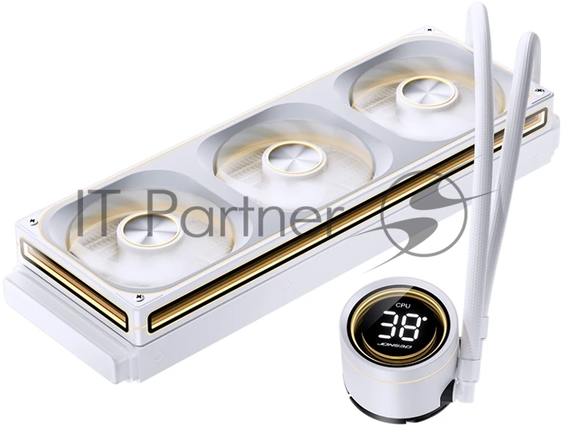 Система жидкостного охлаждения/ Water Cooling System JONSBO TH-360 White (300W, 360mm, LED temp., White, ARGB/ Fans: 3x120mm, 62.4CFM, 37.3dBA, 2400RPM/ Pump height 72mm, 30dBA, 2400RPM, Rad thickness 27mm/ S: 1851, 1700, 1200, 115X, AM5, AM4)