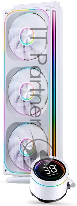 Система жидкостного охлаждения/ Water Cooling System JONSBO TH-360 White (300W, 360mm, LED temp., White, ARGB/ Fans: 3x120mm, 62.4CFM, 37.3dBA, 2400RPM/ Pump height 72mm, 30dBA, 2400RPM, Rad thickness 27mm/ S: 1851, 1700, 1200, 115X, AM5, AM4)