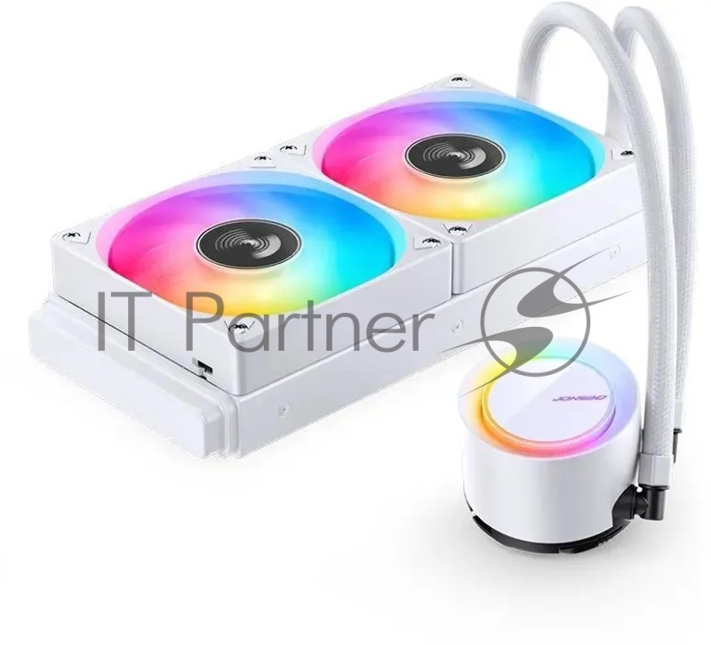 Система жидкостного охлаждения/ Water Cooling System JONSBO TG-240 White (260W, 240mm, White, ARGB/ Fans: 2x120mm, 66.19CFM, 35.4dBA, 1800RPM/ Pump height 72mm, 30dBA, 2400RPM, Rad thickness 27mm/ S: 1700, 1200, 115X, AM5, AM4)