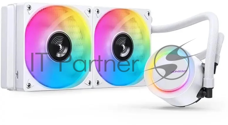 Система жидкостного охлаждения/ Water Cooling System JONSBO TG-240 White (260W, 240mm, White, ARGB/ Fans: 2x120mm, 66.19CFM, 35.4dBA, 1800RPM/ Pump height 72mm, 30dBA, 2400RPM, Rad thickness 27mm/ S: 1700, 1200, 115X, AM5, AM4)