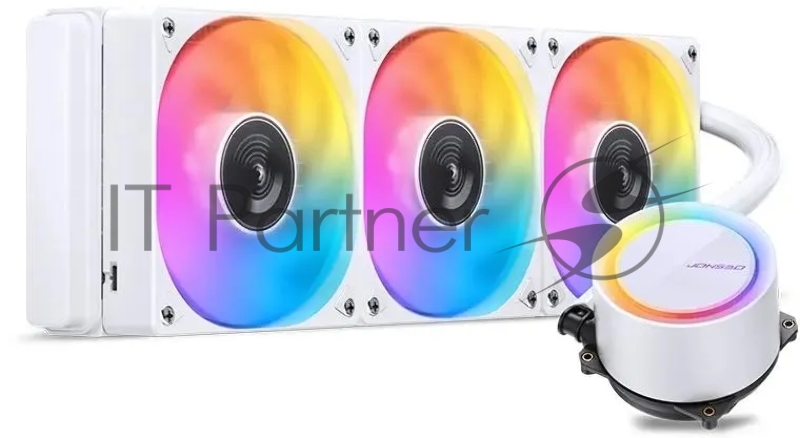 Система жидкостного охлаждения/ Water Cooling System JONSBO TG-360 White (300W, 360mm, White, ARGB/ Fans: 3x120mm, 66.19CFM, 35.4dBA, 1800RPM/ Pump height 72mm, 30dBA, 2400RPM, Rad thickness 27mm/ S: 1700, 1200, 115X, AM5, AM4)