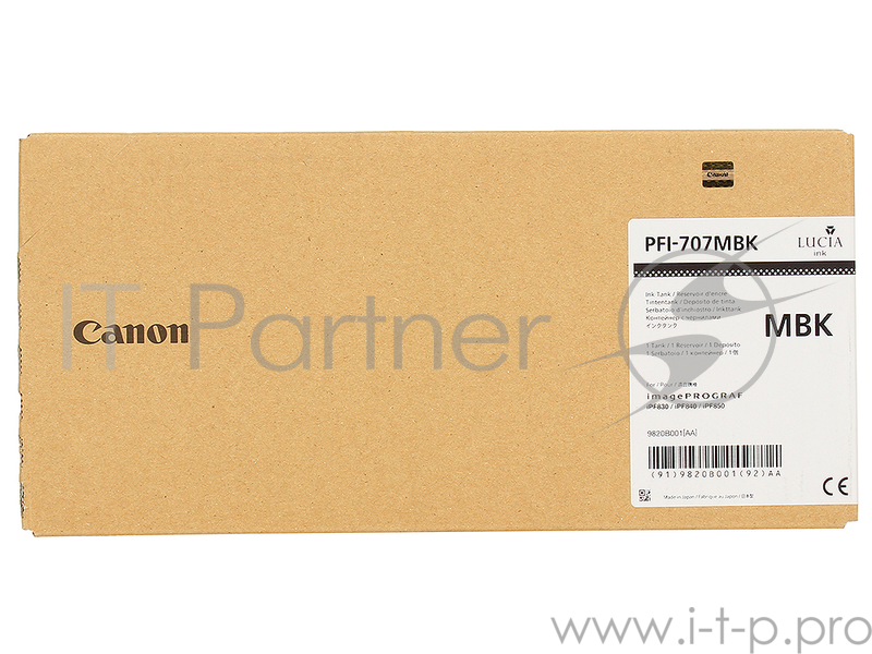 Картридж Canon PFI-707 MBK для плоттера iPF830/840/850. Чёрный матовый. 700 мл.