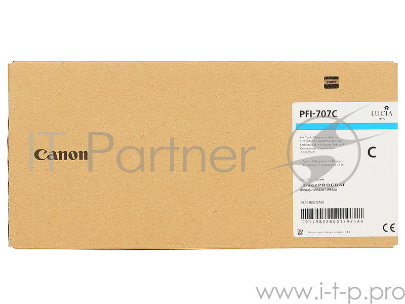 Картридж Canon PFI-707 C для плоттера iPF830/840/850. Голубой. 700 мл.