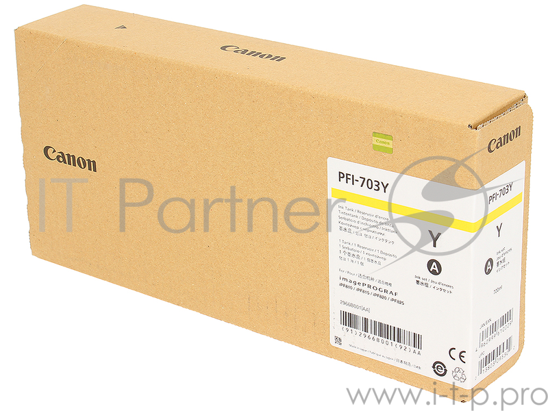 Картридж Canon PFI-703 Y для плоттера iPF815/825. Жёлтый. 700 мл.