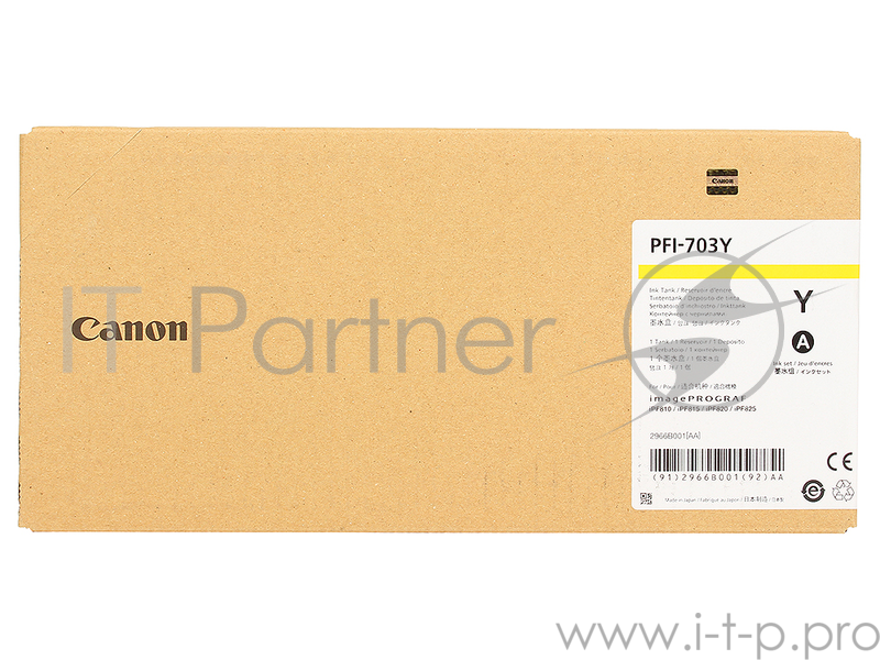 Картридж Canon PFI-703 Y для плоттера iPF815/825. Жёлтый. 700 мл.
