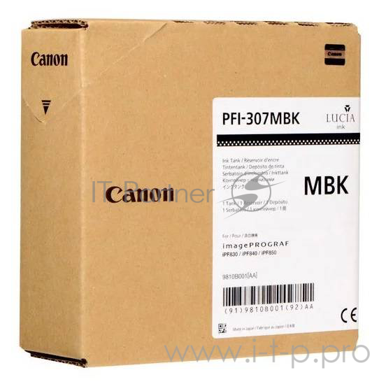 Картридж Canon PFI-307 MBK для плоттера iPF830/840/850. Чёрный матовый. 330 мл.