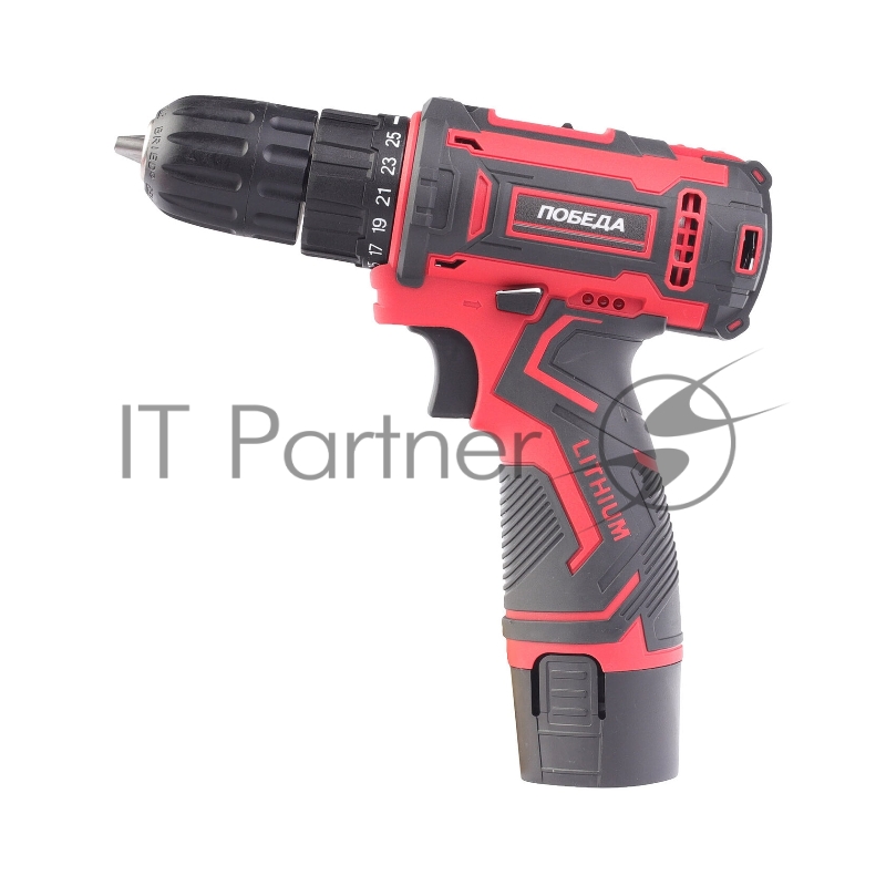 Дрель-шуруповерт аккумуляторная ПОБЕДА ДА-12П/2 Ли, 1 АКБ, 12В, 2,0 Ач, 25Нм, 2 скорости, кейс, комплект свёрел и бит