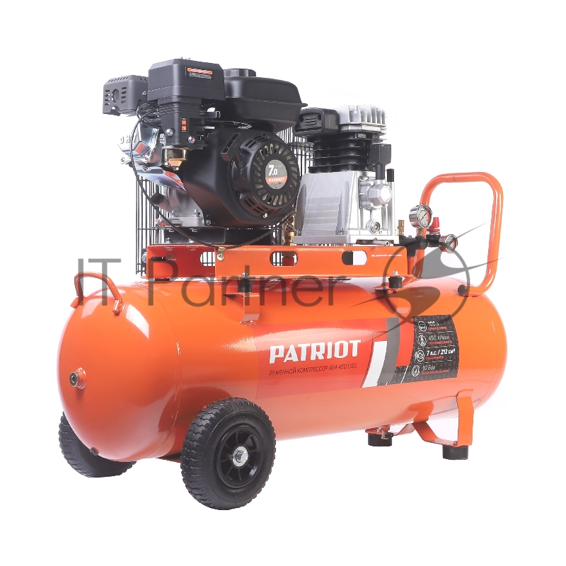 Компрессор Patriot бензиновый KGA 450 L100 - 450 л/мин, 10 бар, 100 л, 7 лс, быстросъем и «елочка» с вентилем