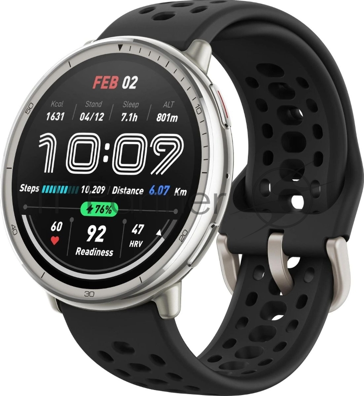 Смарт-часы Amazfit Active 2R A2437 43.9мм 1.32 AMOLED корп.серебристый рем.черный разм.брасл.:135-195мм