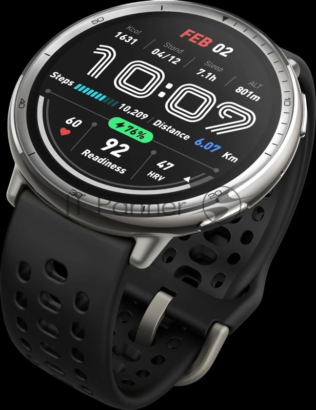 Смарт-часы Amazfit Active 2R A2437 43.9мм 1.32 AMOLED корп.серебристый рем.черный разм.брасл.:135-195мм