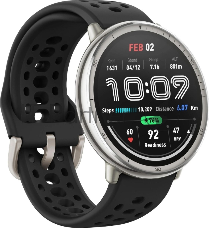 Смарт-часы Amazfit Active 2R A2437 43.9мм 1.32 AMOLED корп.серебристый рем.черный разм.брасл.:135-195мм