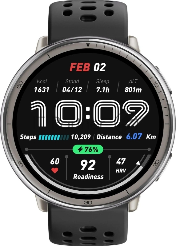 Смарт-часы Amazfit Active 2R A2437 43.9мм 1.32 AMOLED корп.серебристый рем.черный разм.брасл.:135-195мм