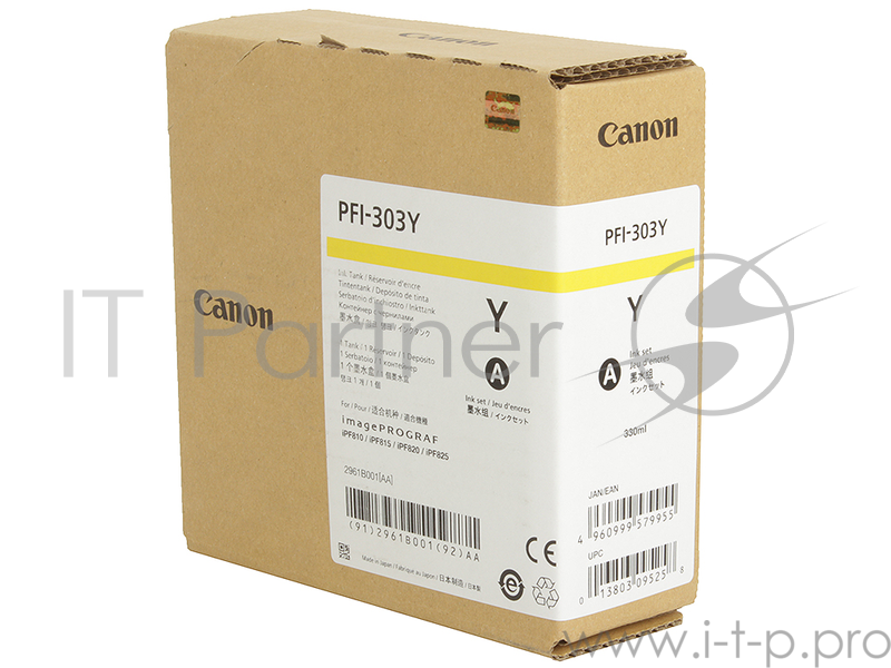Картридж Canon PFI-303 Y для плоттера iPF815/825. Жёлтый. 330 мл.
