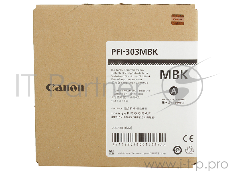Картридж Canon PFI-303 MBK для плоттера iPF815/825. Матовый чёрный. 330 мл.