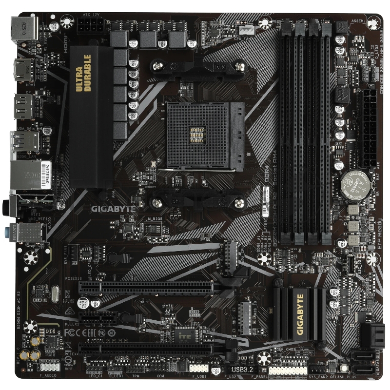 Материнская плата Gigabyte B550M DS3H AC R2 Soc-AM4 AMD B550 4xDDR4 mATX AC`97 8ch(7.1) GbLAN RAID+HDMI+DP
